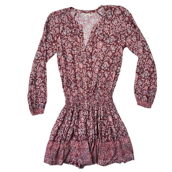 Faherty Montara Dress Merlot Bordeaux Boho Floral Long Sleeve Red XS - Picture 1 of 5